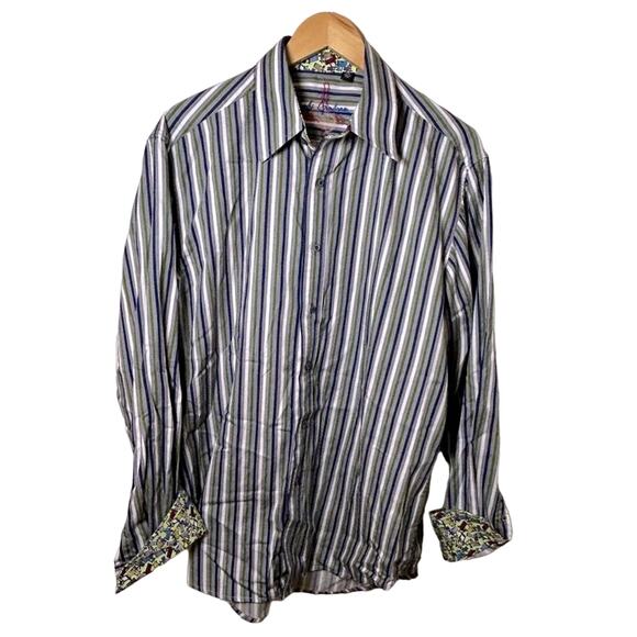 Robert Graham Men’s Stripe Button Front Long Sleeve Dress Shirt - Picture 1 of 6